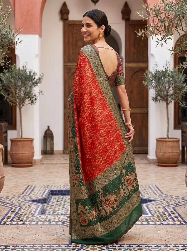 Red_Banarasi_Silk_Saree_with_Green_Meenakari_Elephant_Zari_Jacquard_Weaving