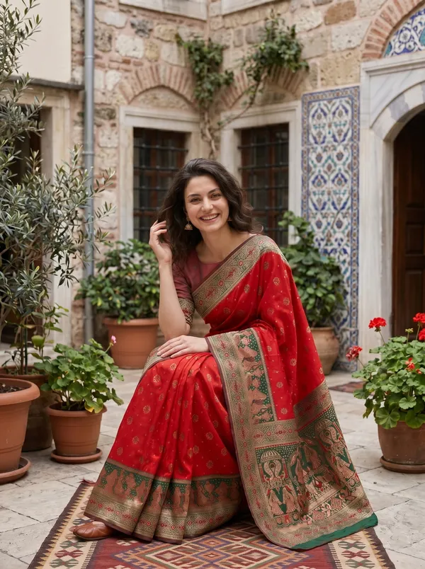 Red_Banarasi_Silk_Saree_with_Gold_Zari_&_Meenakari_Jacquard_Weaving