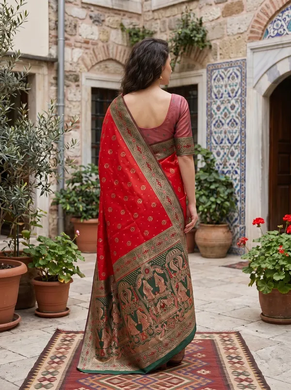 Red_Banarasi_Silk_Saree_with_Gold_Zari_&_Meenakari_Jacquard_Weaving