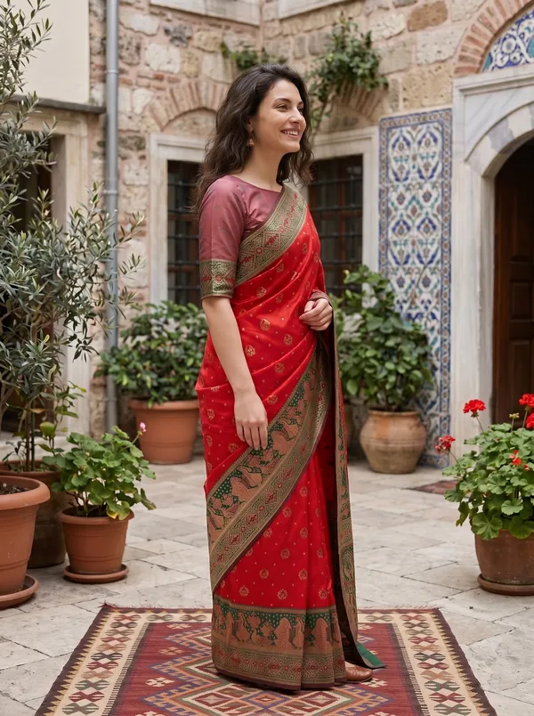 Red_Banarasi_Silk_Saree_with_Gold_Zari_&_Meenakari_Jacquard_Weaving
