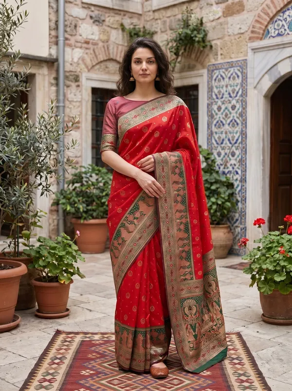 Red_Banarasi_Silk_Saree_with_Gold_Zari_&_Meenakari_Jacquard_Weaving