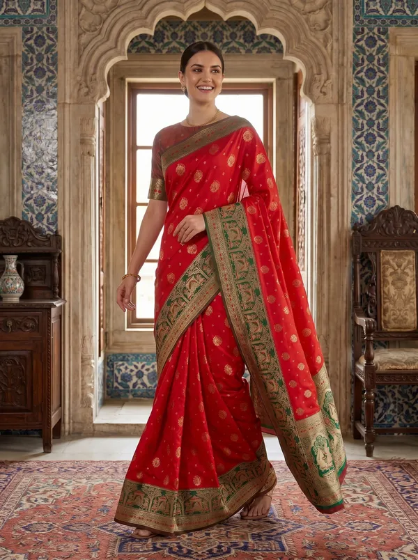 Red_Banarasi_Silk_Saree_with_Gold_Zari_&_Meenakari_Jacquard_Weave