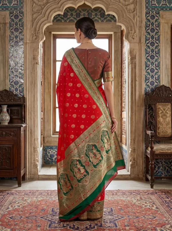 Red_Banarasi_Silk_Saree_with_Gold_Zari_&_Meenakari_Jacquard_Weave