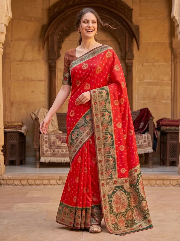 Red_Banarasi_Silk_Saree_|_Gold_Zari_Meenakari_Jacquard_Weave_&_Blouse