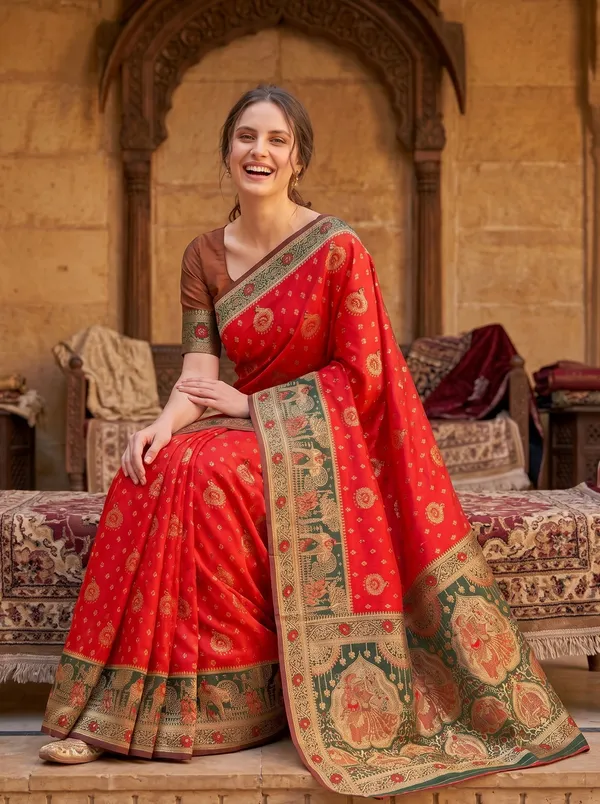 Red_Banarasi_Silk_Saree_|_Gold_Zari_Meenakari_Jacquard_Weave_&_Blouse