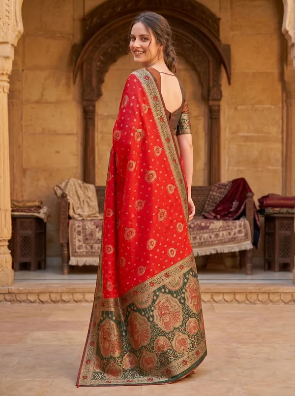 Red_Banarasi_Silk_Saree_|_Gold_Zari_Meenakari_Jacquard_Weave_&_Blouse