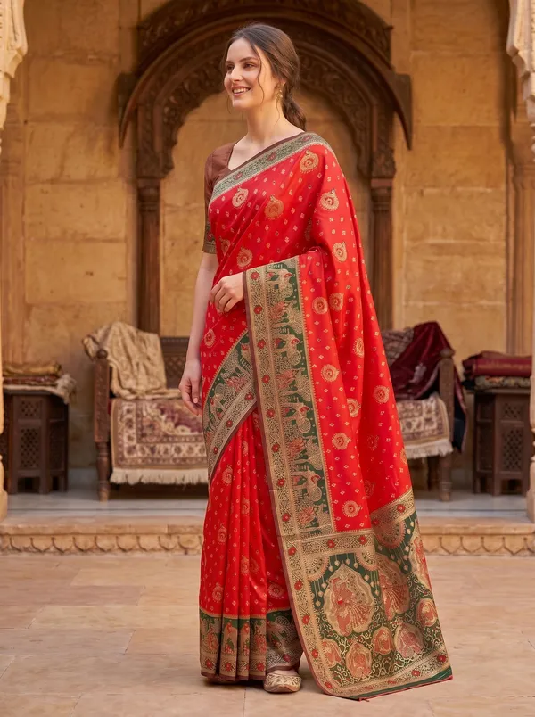 Red_Banarasi_Silk_Saree_|_Gold_Zari_Meenakari_Jacquard_Weave_&_Blouse