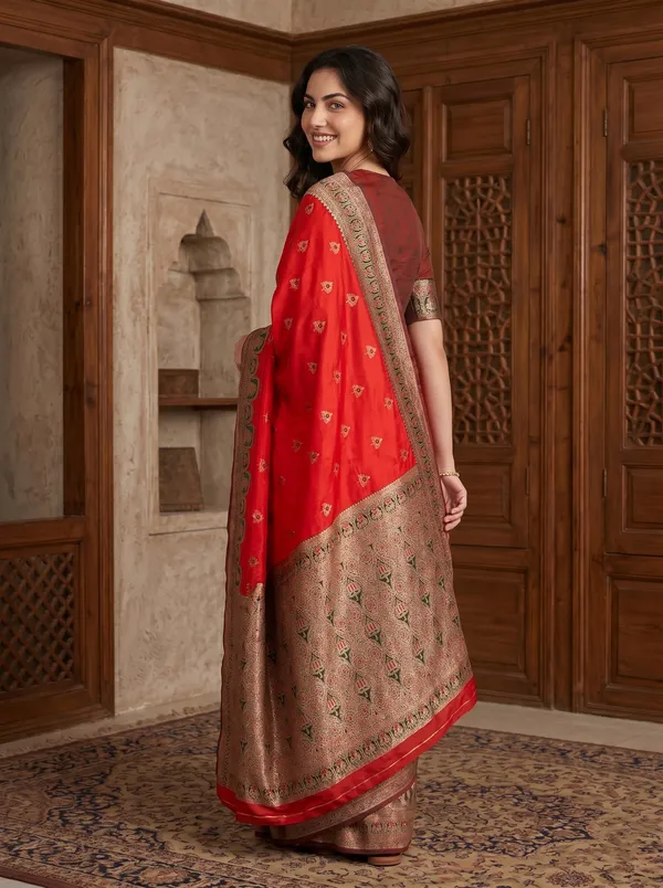 Vibrant_Red_Banarasi_Silk_Saree_with_Gold_Zari_&_Meenakari_Jacquard_Weave
