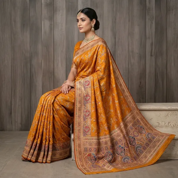 Mustard_Semi_Pashmina_Banarasi_Jacquard_Woven_Saree_For_Women_|_With_Blouse_Piece