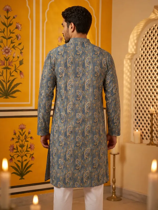 Multicolor_Rayon_Paisley_Print_Mandarin_Collar_Long_Kurta_For_Men
