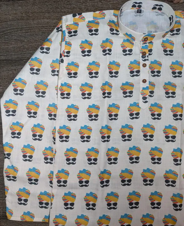 White_Linen_Quirky_Mustache_Print_Full_Sleeve_Kurta_For_Men