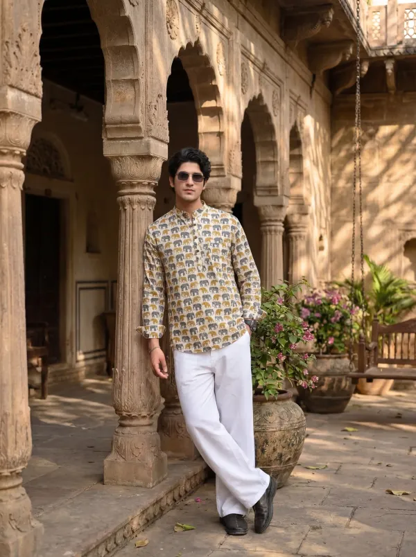 White_And_Green_Linen_Premium_Kurta_For_Men_(Pack_Of_2)