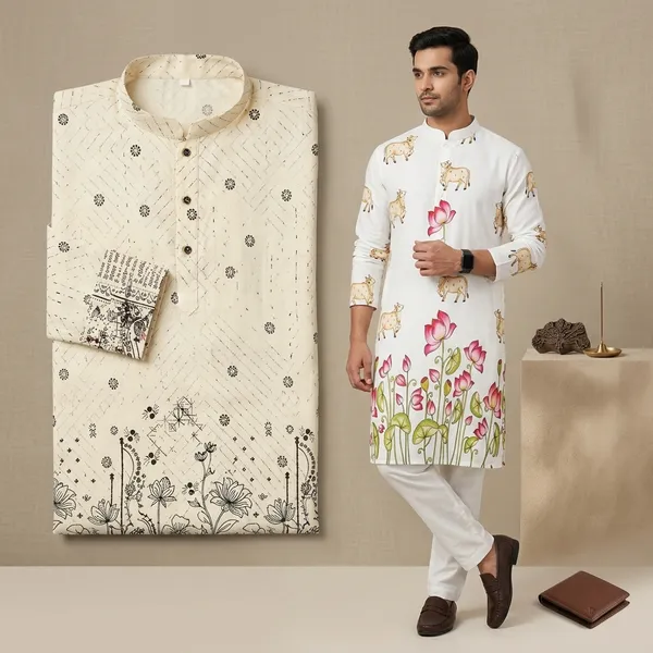 Cream_And_White_Rayon_Premium_Kurta_For_Men_(Pack_Of_2)