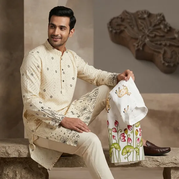 Cream_And_White_Rayon_Premium_Kurta_For_Men_(Pack_Of_2)
