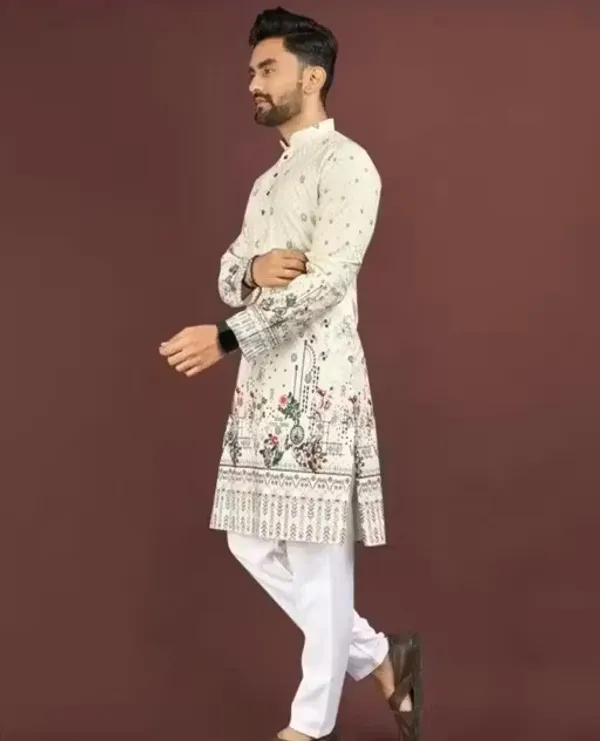 Cream_Rayon_Embroidered_Kurta_For_Men