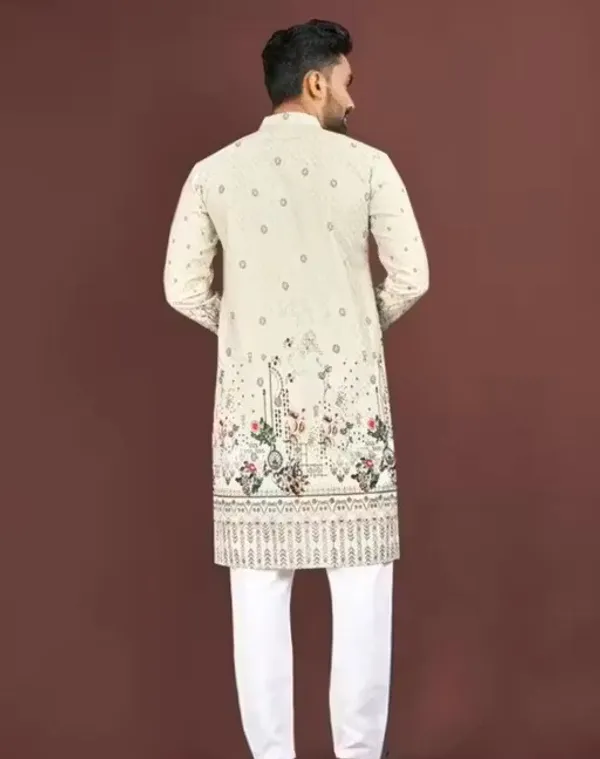 Cream_Rayon_Embroidered_Kurta_For_Men