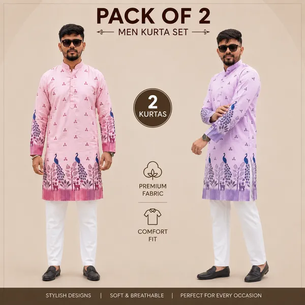 Pink_And_Purple_Rayon_Premium_Kurta_For_Men_(Pack_Of_2)