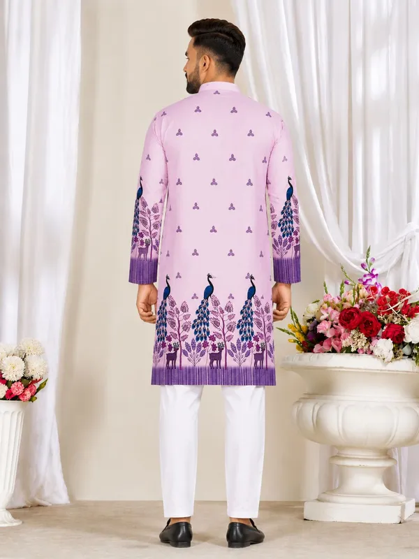 Purple_Rayon_Peacock_Print_Mandarin_Collar_Kurta_For_Men