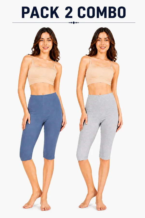 Women�s_Cotton_Knee_Length_Cycling_Shorts_Pack_2_|_Stretchable_Breathable_Biker_Gym_Yoga_Workout_Shorts_|_Mid_Waist_Athletic_Fit