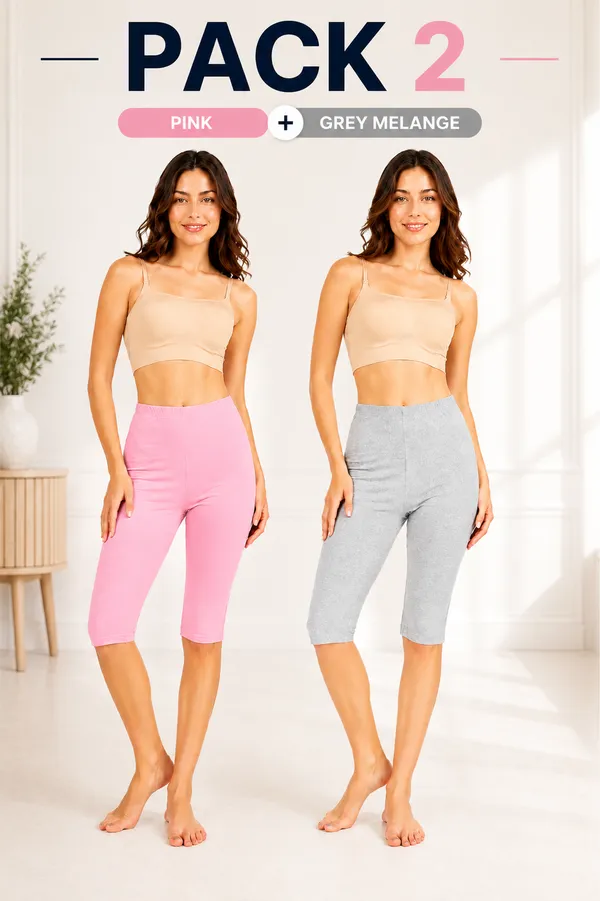Women�s_Cotton_Knee_Length_Cycling_Shorts_Pack_2_|_Stretchable_Breathable_Biker_Gym_Yoga_Workout_Shorts_|_Mid_Waist_Athletic_Fit