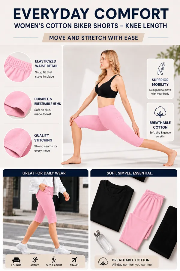 Women�s_Cotton_Knee_Length_Cycling_Shorts_Pack_2_|_Stretchable_Breathable_Biker_Gym_Yoga_Workout_Shorts_|_Mid_Waist_Athletic_Fit