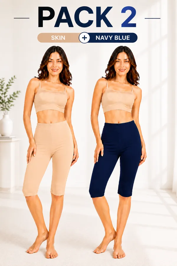 Women�s_Cotton_Knee_Length_Cycling_Shorts_Pack_2_|_Stretchable_Breathable_Biker_Gym_Yoga_Workout_Shorts_|_Mid_Waist_Athletic_Fit