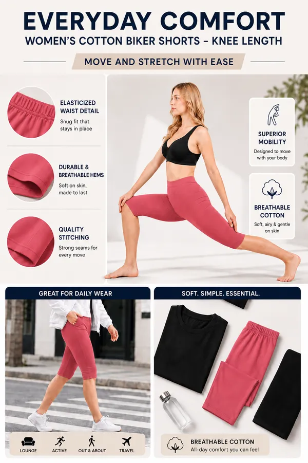 Women�s_Cotton_Knee_Length_Cycling_Shorts_Pack_2_|_Stretchable_Breathable_Biker_Gym_Yoga_Workout_Shorts_|_Mid_Waist_Athletic_Fit