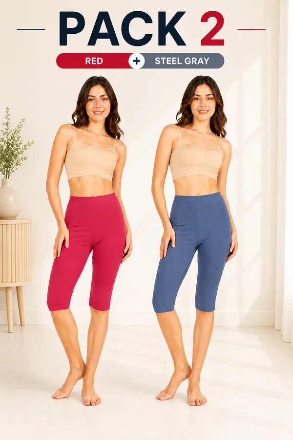 Women�s_Cotton_Knee_Length_Cycling_Shorts_Pack_2_|_Stretchable_Breathable_Biker_Gym_Yoga_Workout_Shorts_|_Mid_Waist_Athletic_Fit