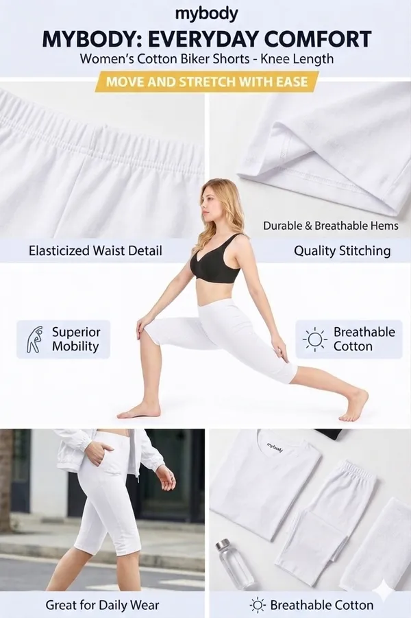 Women�s_Cotton_Knee_Length_Cycling_Shorts_Pack_3_|_Stretchable_Breathable_Biker_Gym_Yoga_Workout_Shorts_|_Mid_Waist_Athletic_Fit
