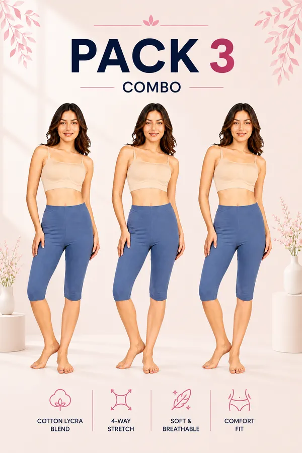 Women�s_Cotton_Knee_Length_Cycling_Shorts_Pack_3_|_Stretchable_Breathable_Biker_Gym_Yoga_Workout_Shorts_|_Mid_Waist_Athletic_Fit