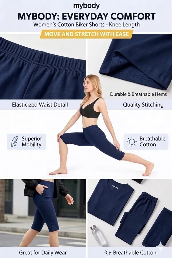 Women�s_Cotton_Knee_Length_Cycling_Shorts_Pack_3_|_Stretchable_Breathable_Biker_Gym_Yoga_Workout_Shorts_|_Mid_Waist_Athletic_Fit