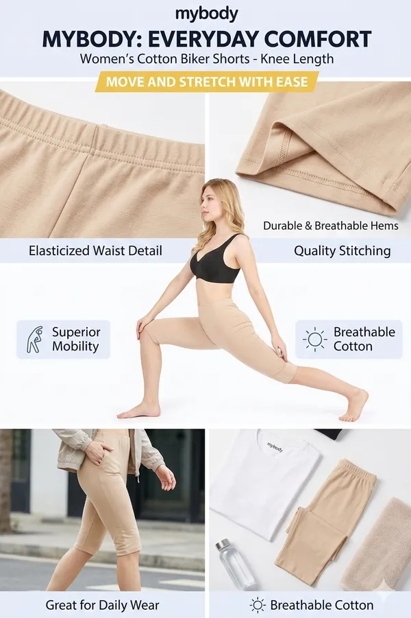 Women�s_Cotton_Knee_Length_Cycling_Shorts_Pack_3_|_Stretchable_Breathable_Biker_Gym_Yoga_Workout_Shorts_|_Mid_Waist_Athletic_Fit
