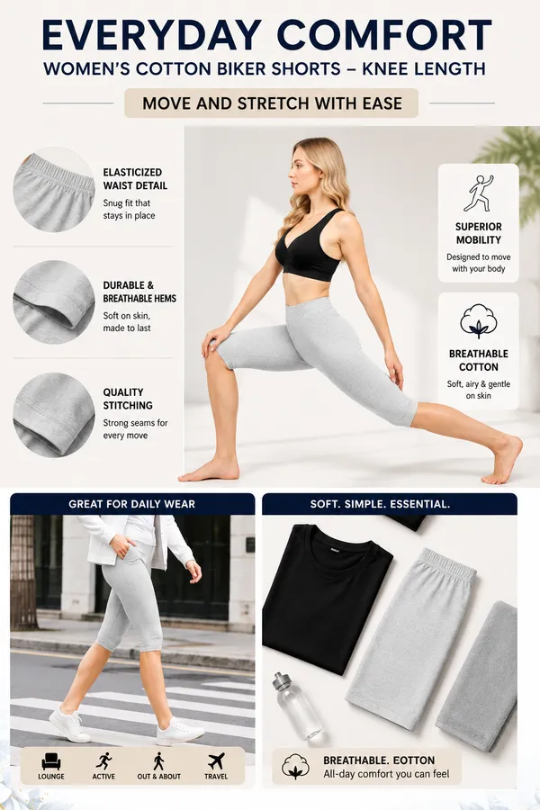 Women�s_Cotton_Knee_Length_Cycling_Shorts_Pack_3_|_Stretchable_Breathable_Biker_Gym_Yoga_Workout_Shorts_|_Mid_Waist_Athletic_Fit