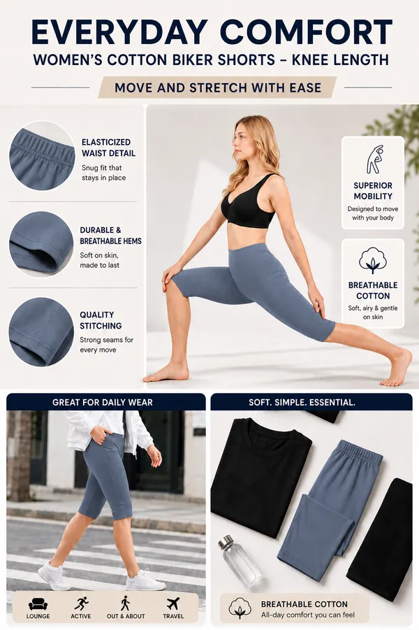 Women�s_Cotton_Knee_Length_Cycling_Shorts_Pack_3_|_Stretchable_Breathable_Biker_Gym_Yoga_Workout_Shorts_|_Mid_Waist_Athletic_Fit