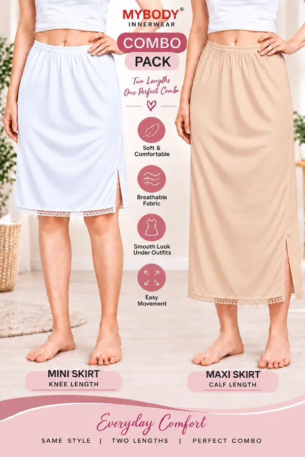 Women�s_Cotton_Knitted_Petticoat_Slip_Combo_Pack_of_2_|_1_Knee_Length_&_1_Ankle_Length_Underskirt_|_Soft_Breathable_Inner_Skirt_for_Saree,_Dress,_Kurti_&_Gown