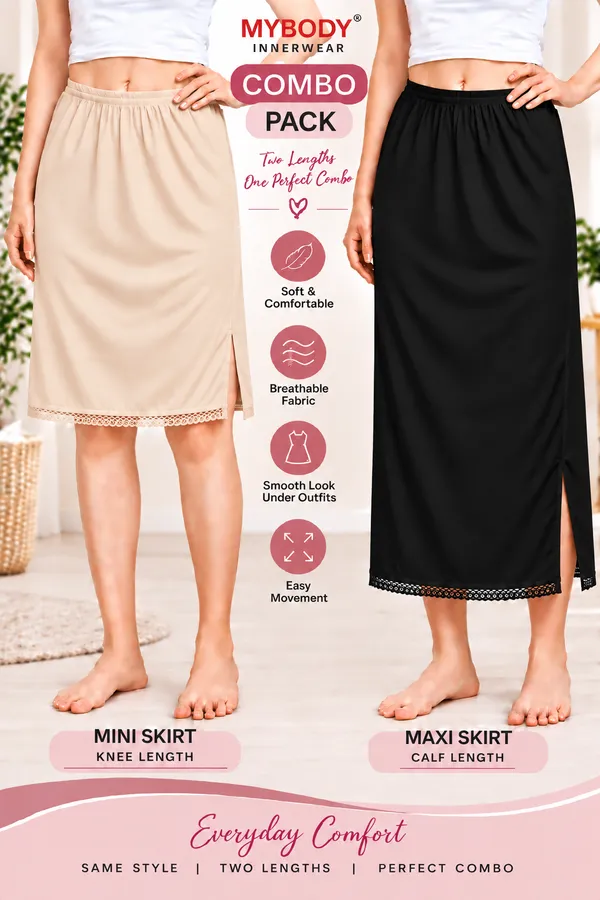 Women�s_Cotton_Knitted_Petticoat_Slip_Combo_Pack_of_2_|_1_Knee_Length_&_1_Ankle_Length_Underskirt_|_Soft_Breathable_Inner_Skirt_for_Saree,_Dress,_Kurti_&_Gown