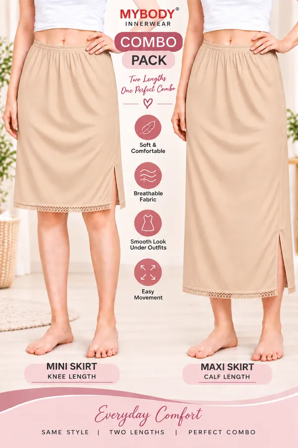 Women�s_Cotton_Knitted_Petticoat_Slip_Combo_Pack_of_2_|_1_Knee_Length_&_1_Ankle_Length_Underskirt_|_Soft_Breathable_Inner_Skirt_for_Saree,_Dress,_Kurti_&_Gown