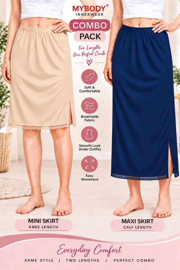Women�s_Cotton_Knitted_Petticoat_Slip_Combo_Pack_of_2_|_1_Knee_Length_&_1_Ankle_Length_Underskirt_|_Soft_Breathable_Inner_Skirt_for_Saree,_Dress,_Kurti_&_Gown
