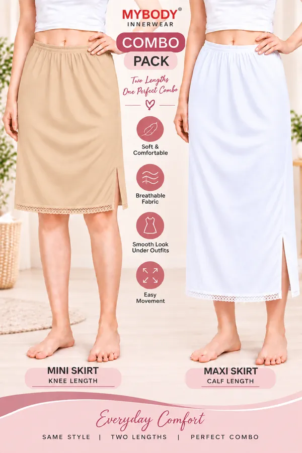 Women�s_Cotton_Knitted_Petticoat_Slip_Combo_Pack_of_2_|_1_Knee_Length_&_1_Ankle_Length_Underskirt_|_Soft_Breathable_Inner_Skirt_for_Saree,_Dress,_Kurti_&_Gown