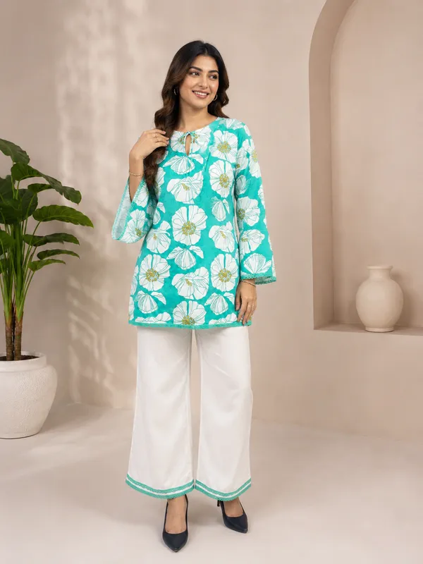 Aqua_Petal_Kurti_&_Palazzo_Set