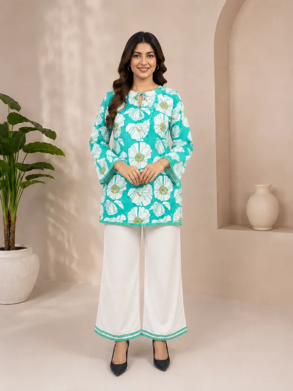 Aqua_Petal_Kurti_&_Palazzo_Set