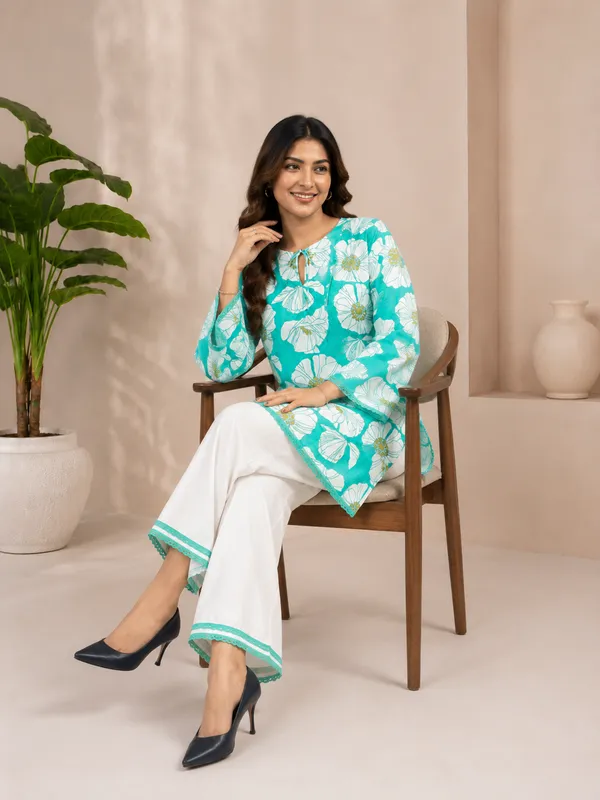 Aqua_Petal_Kurti_&_Palazzo_Set