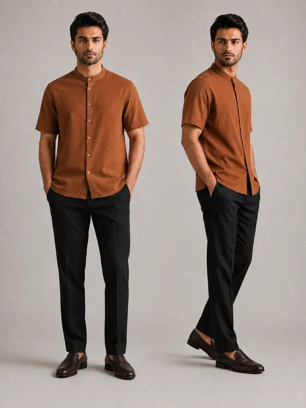 Brown_Mandarin_Collar_Shirt_for_Men