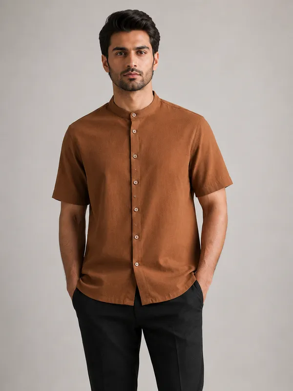Brown_Mandarin_Collar_Shirt_for_Men