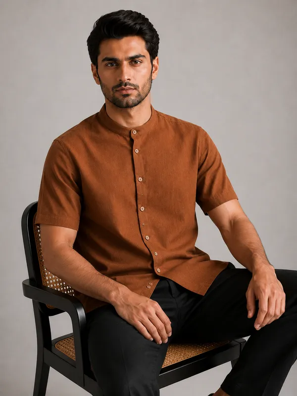 Brown_Mandarin_Collar_Shirt_for_Men