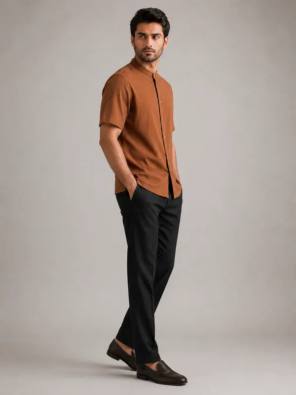 Brown_Mandarin_Collar_Shirt_for_Men