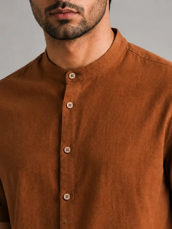 Brown_Mandarin_Collar_Shirt_for_Men