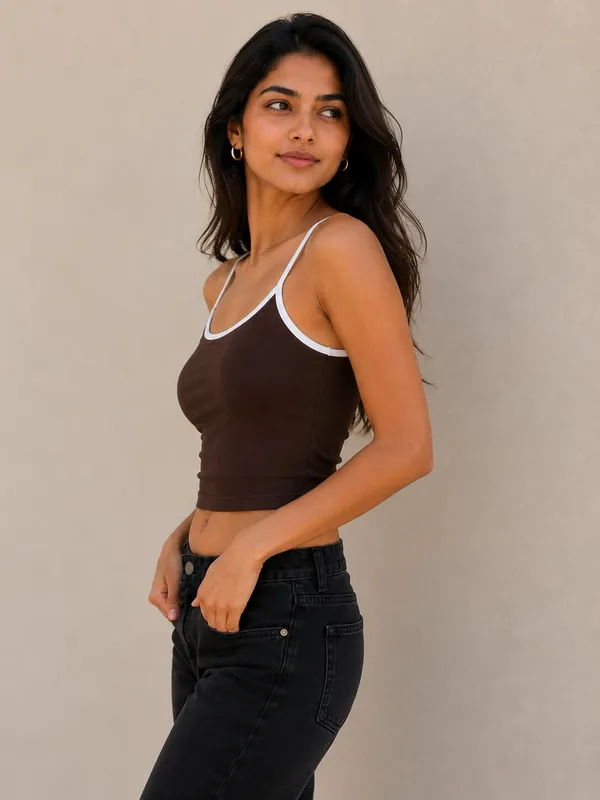 Women's_Brown_Contrast_Trim_Camisole_Top