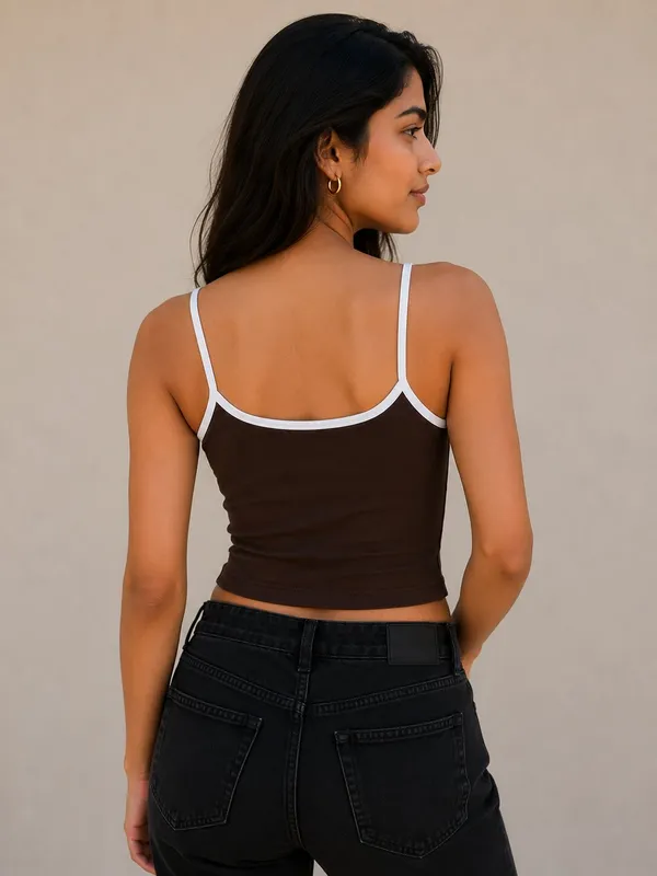 Women's_Brown_Contrast_Trim_Camisole_Top