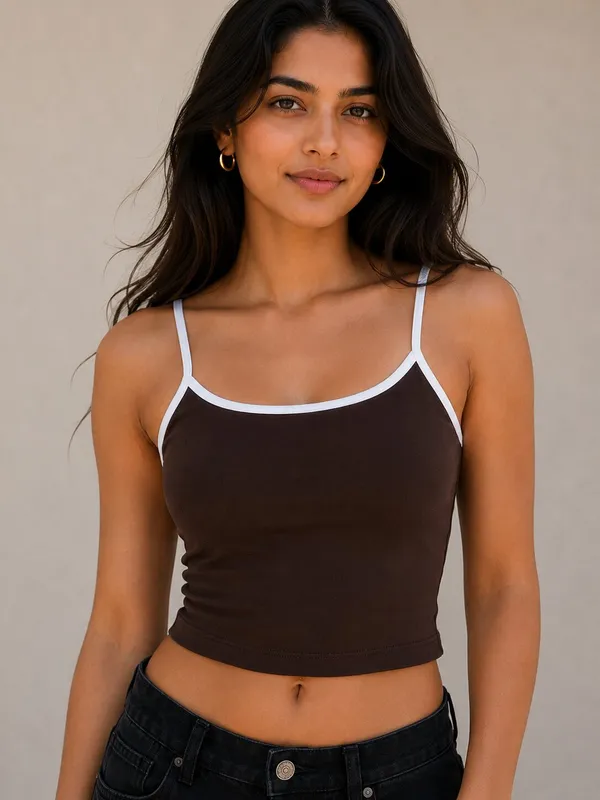 Women's_Brown_Contrast_Trim_Camisole_Top